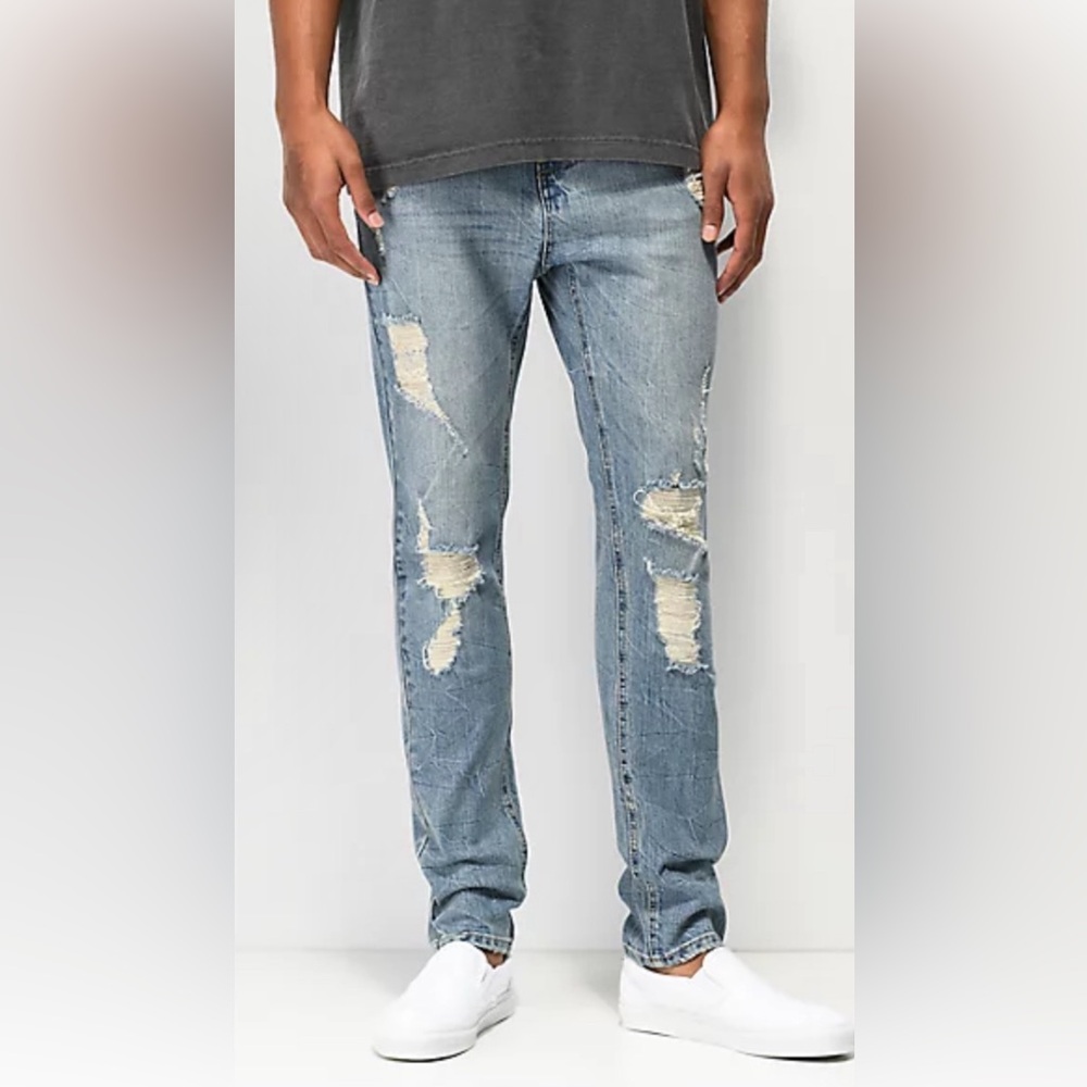 Empire Verge Sprint Blue Distressed Tapered Skinny Size 32